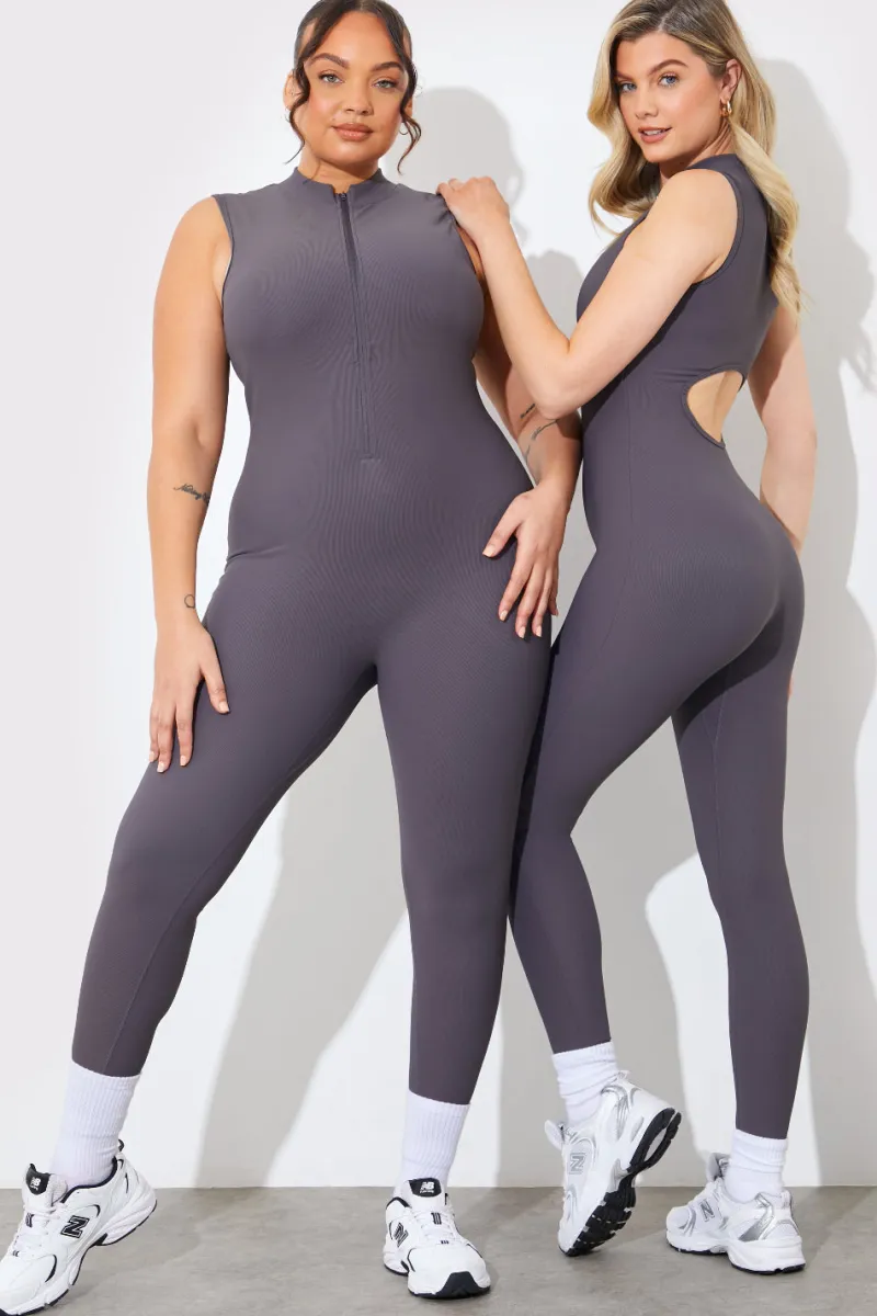 Built-In Bra Zip Front Sculpt and Control Unitard|In the Style Clearance