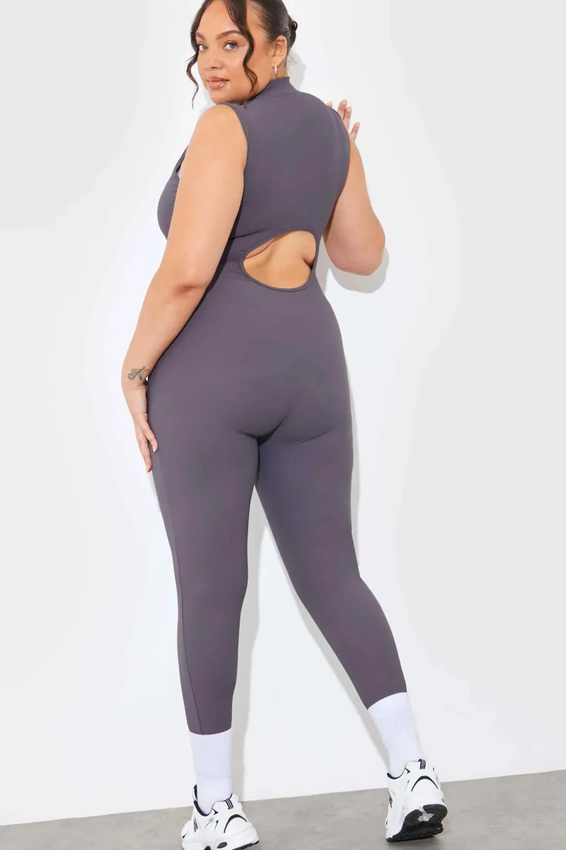 Built-In Bra Zip Front Sculpt and Control Unitard|In the Style Clearance