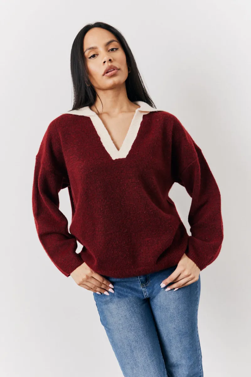 90's Collared Knitted Rugby Sweater|Fits New