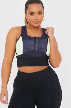 Camo Contrast Zip Crop Top|In the Style Discount