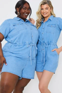 Chambray Button Through Drawstring Playsuit|In the Style Clearance