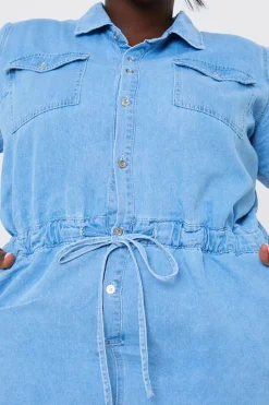 Chambray Button Through Drawstring Playsuit|In the Style Clearance