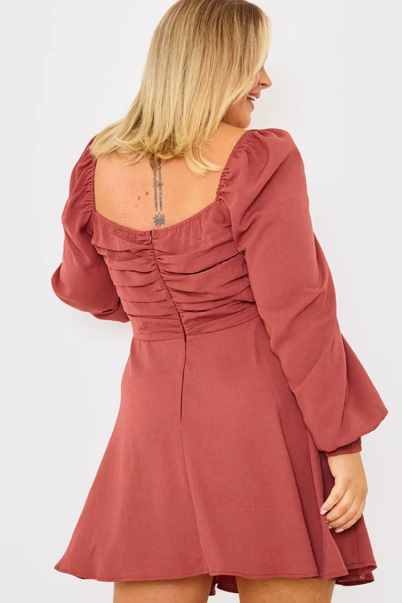 Channel Front Ruched Balloon Sleeve Shift Dress|In The Style