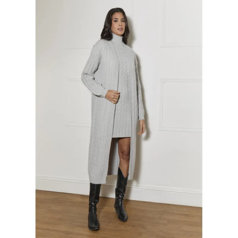 All-Over Knitted Cable Longline Cardigan in Grey|CHI CHI LONDON Discount
