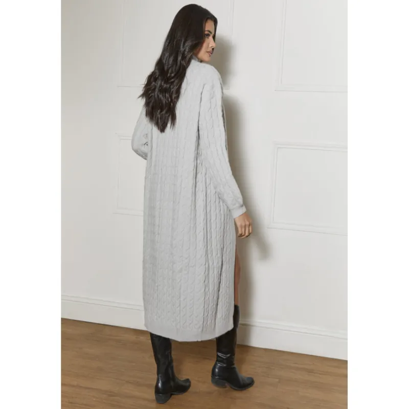 All-Over Knitted Cable Longline Cardigan in Grey|CHI CHI LONDON Discount
