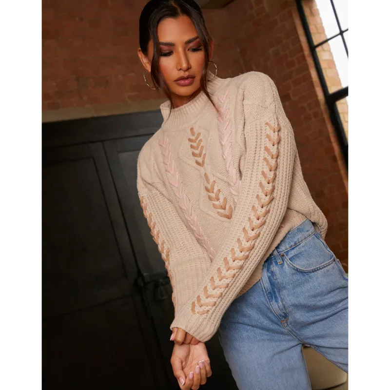 Contrast Cable Detail Jumper in Cream|CHI CHI LONDON