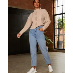 Contrast Cable Detail Jumper in Cream|CHI CHI LONDON