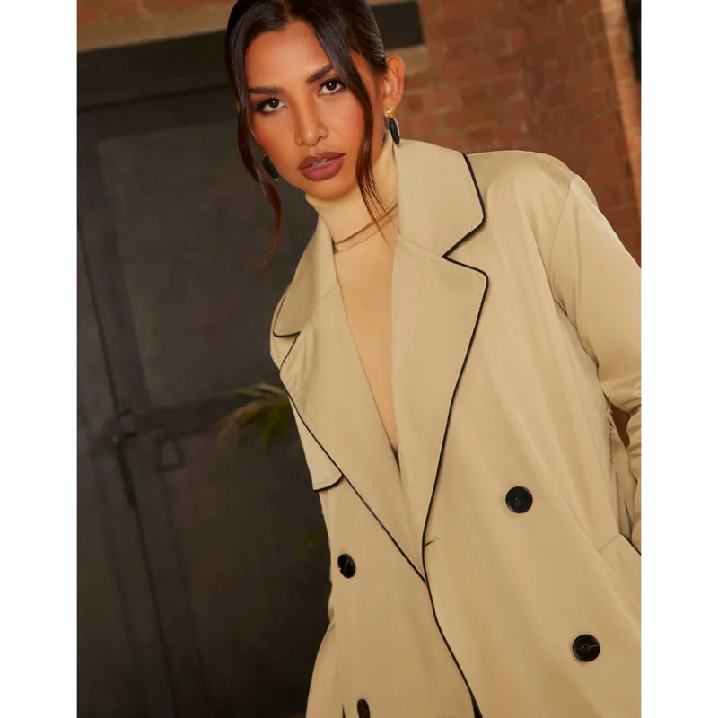 Contrast Trim Belted Trench Coat in Camel|CHI CHI LONDON Sale