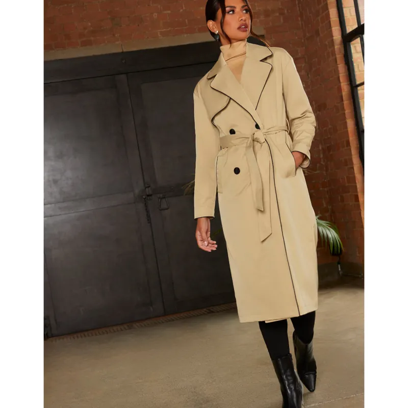 Contrast Trim Belted Trench Coat in Camel|CHI CHI LONDON Sale