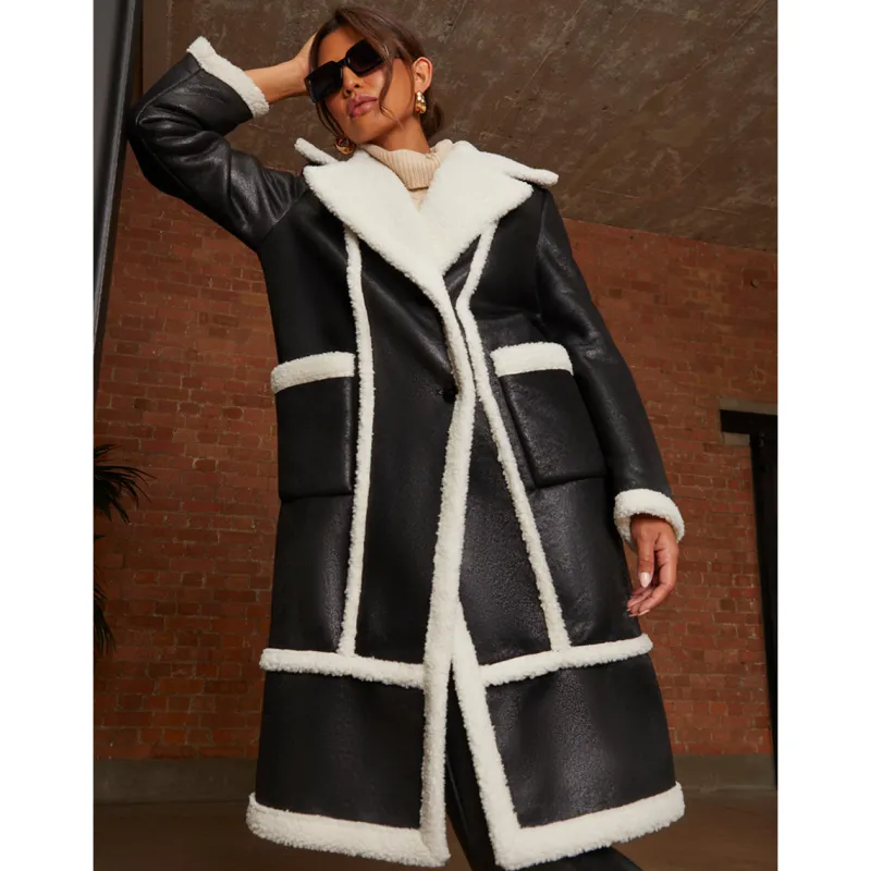 Contrast Trim Borg Coat in Black|CHI CHI LONDON Sale