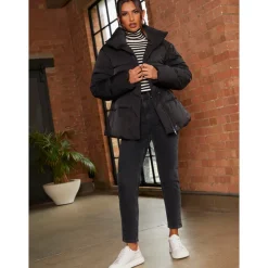 Shirred Waist Short Padded Jacket in Black|CHI CHI LONDON New