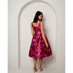Sleeveless Floral Fit and Flare Midi Dress in Purple|CHI CHI LONDON Online