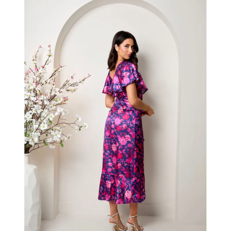 V Neck Floral Wrap Midi Dress in Multi|CHI CHI LONDON Best