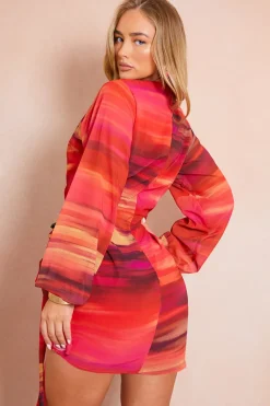 Chiffon Abstract Drape Wrap Mini Dress|In the Style Sale
