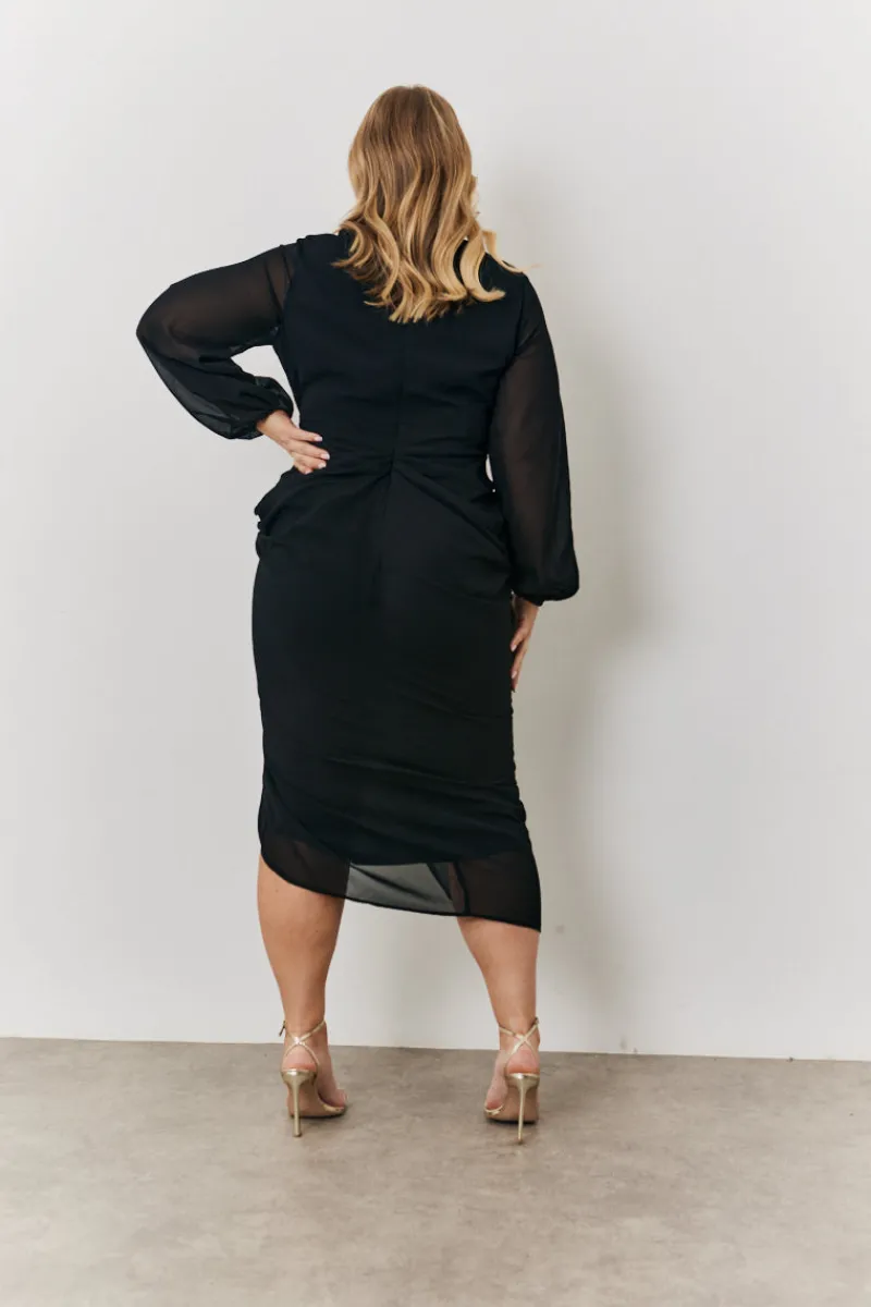 Chiffon Long Sleeve Slit Detail Midi Dress|In the Style Best