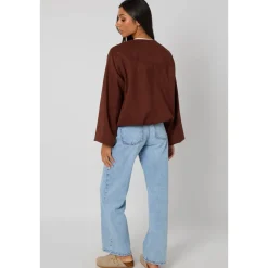 Chocolate Suede Bubble Hem Jacket|Urban Bliss Online