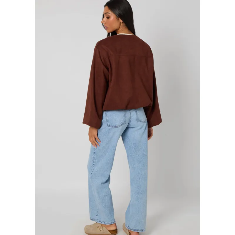 Chocolate Suede Bubble Hem Jacket|Urban Bliss Online