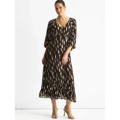 Chocolate Viscose Clipped Balloon Sleeve Maxi Dress|Gini London Outlet
