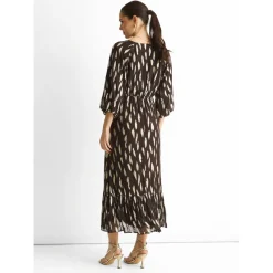 Chocolate Viscose Clipped Balloon Sleeve Maxi Dress|Gini London Outlet