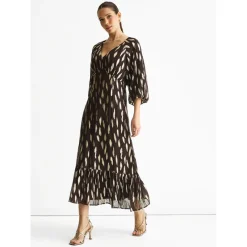 Chocolate Viscose Clipped Balloon Sleeve Maxi Dress|Gini London Outlet