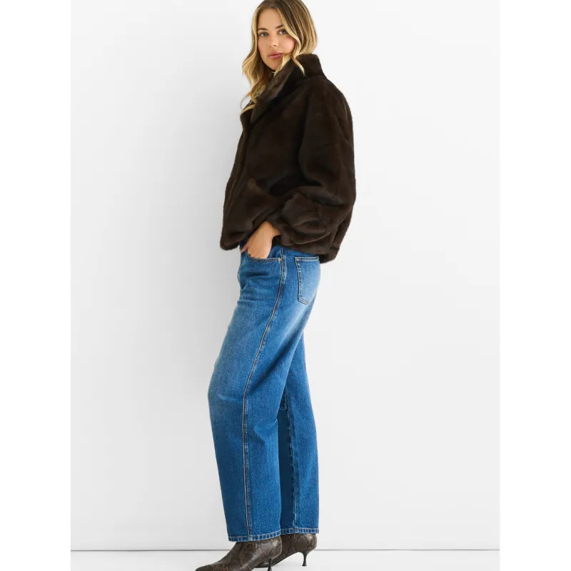 Coffee Funnel Neck Button Up Faux Fur Jacket|Gini London New