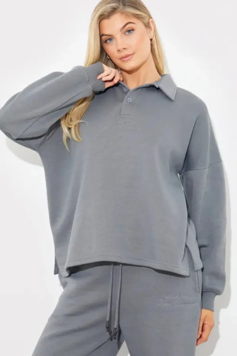 Collared Button Up Jersey Sweatshirt|Fits
