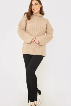 Compact Rib Split Hem Leggings|In the Style Sale