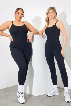 Contour Built-In Bra Scoop Neck Strappy Unitard|Fits Sale