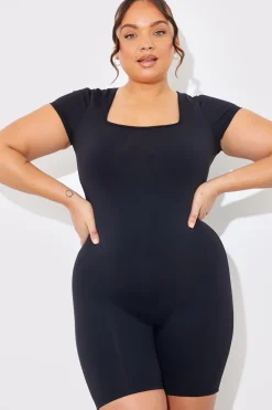 Contour Built-In Bra Short Sleeve Short Leg Square Neck Unitard|In the Style Hot