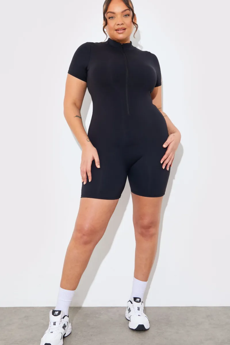 Contour Built-In Bra Short Sleeve Short Leg Half Zip Unitard|In the Style New