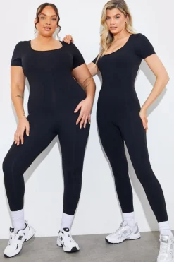 Contour Built-in Bra Short Sleeve Scoop Neck Unitard|Fits Best