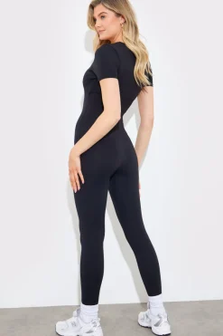 Contour Built-in Bra Short Sleeve Scoop Neck Unitard|Fits Best
