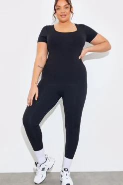 Contour Built-in Bra Short Sleeve Scoop Neck Unitard|Fits Best