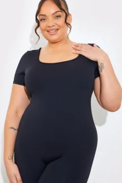 Contour Built-in Bra Short Sleeve Scoop Neck Unitard|Fits Best