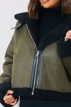Contrast Borg Aviator Jacket|In the Style Outlet