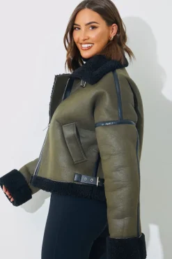 Contrast Borg Aviator Jacket|In the Style Outlet