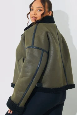 Contrast Borg Aviator Jacket|In the Style Outlet