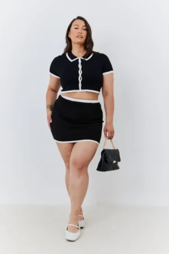 Contrast Piping Co Ord Knit Mini Skirt|In The Style Best