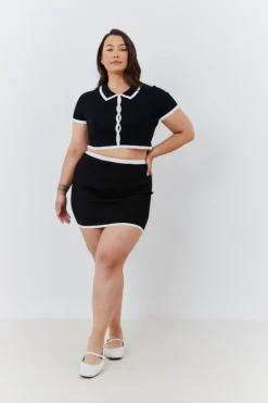 Contrast Piping Knit Co Ord Crop Top|In The Style Clearance