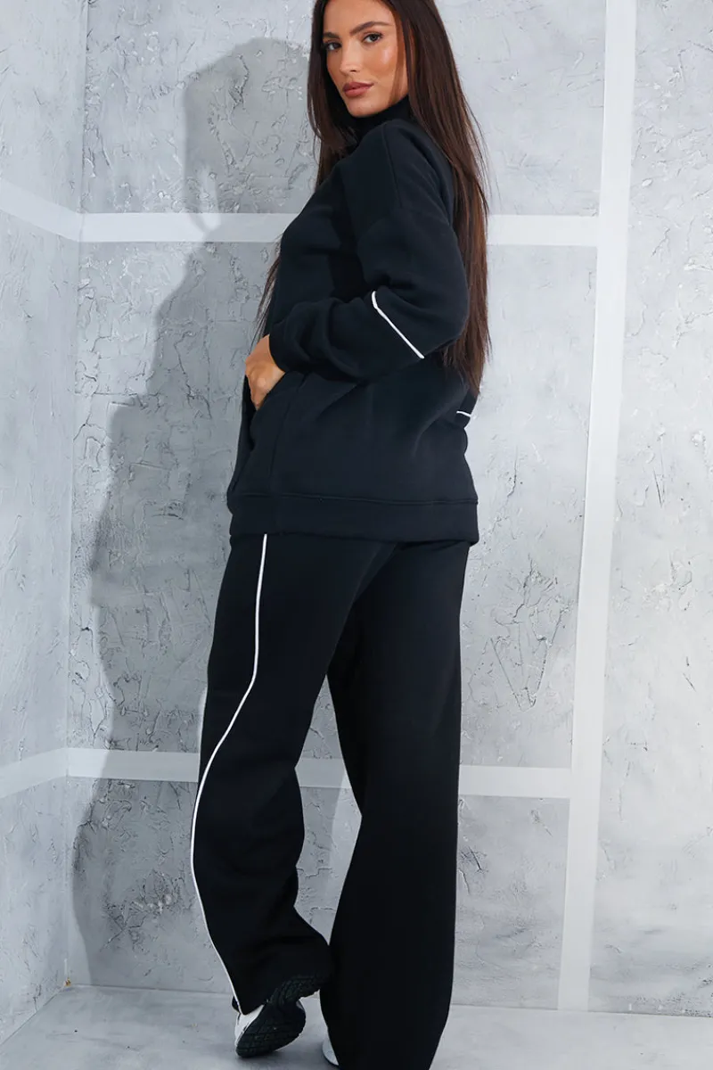 Contrast Piping Wide Leg Joggers|In the Style Outlet