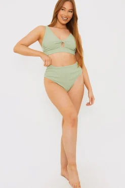 Control High Waisted Rib Bikini Bottoms|In the Style