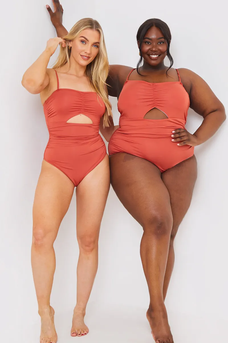 Control Ruched Front Cut Out Swimsuit|In the Style Outlet