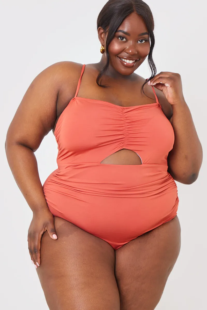 Control Ruched Front Cut Out Swimsuit|In the Style Outlet