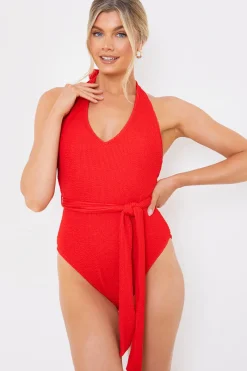 Control Textu Halter Neck Belted Swimsuit|In the Style Online