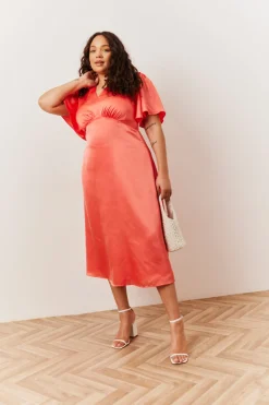 Satin Flutter Sleeve Midaxi Slip Dress|In The Style