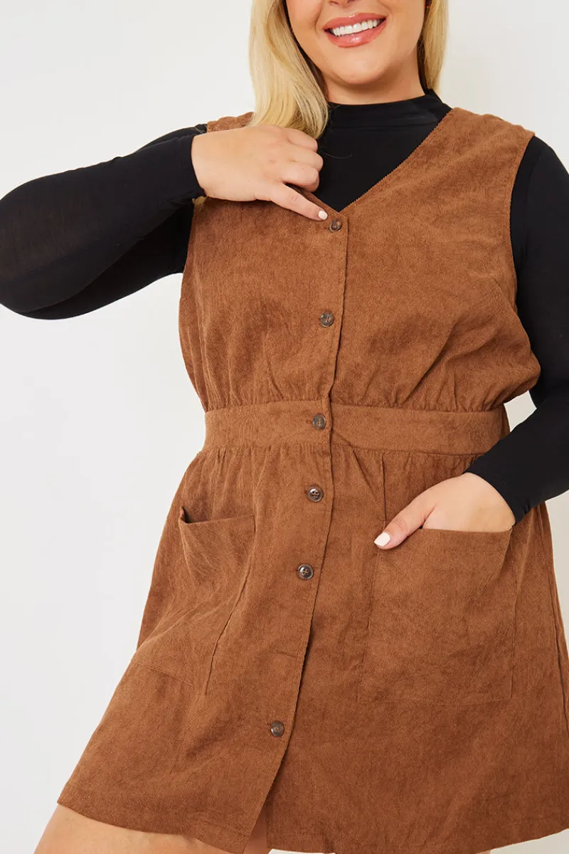 Corduroy Pinafore Dress|In the Style