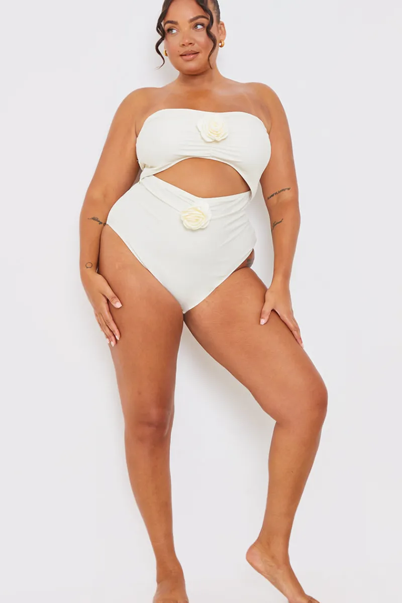 Corsage Detail Bandeau Swimsuit|In the Style Online