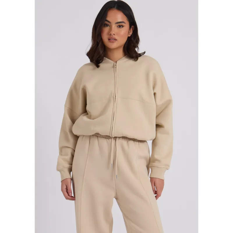 Cream Bomber and Wide Leg Jogger Set|Urban Bliss Discount