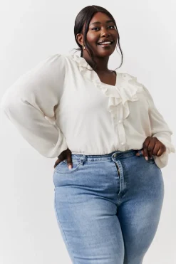 Button Front Frill Bodysuit|In the Style Outlet