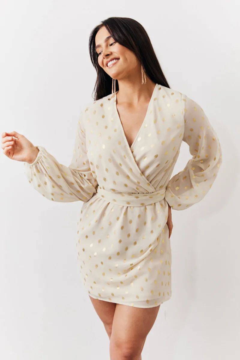 Gold Fleck Detail Belted Mini Dress|In the Style Clearance